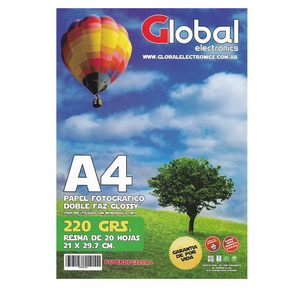 Global A4 220 Grs Bifaz Glossy X 20 Hojas