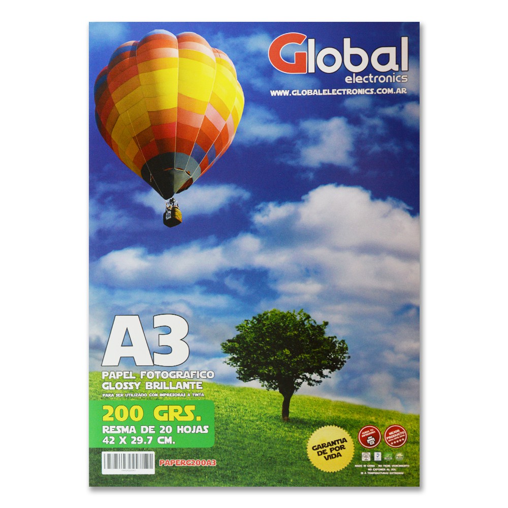 Global A3 200 Grs Fotografico Glossy X 20 Hojas