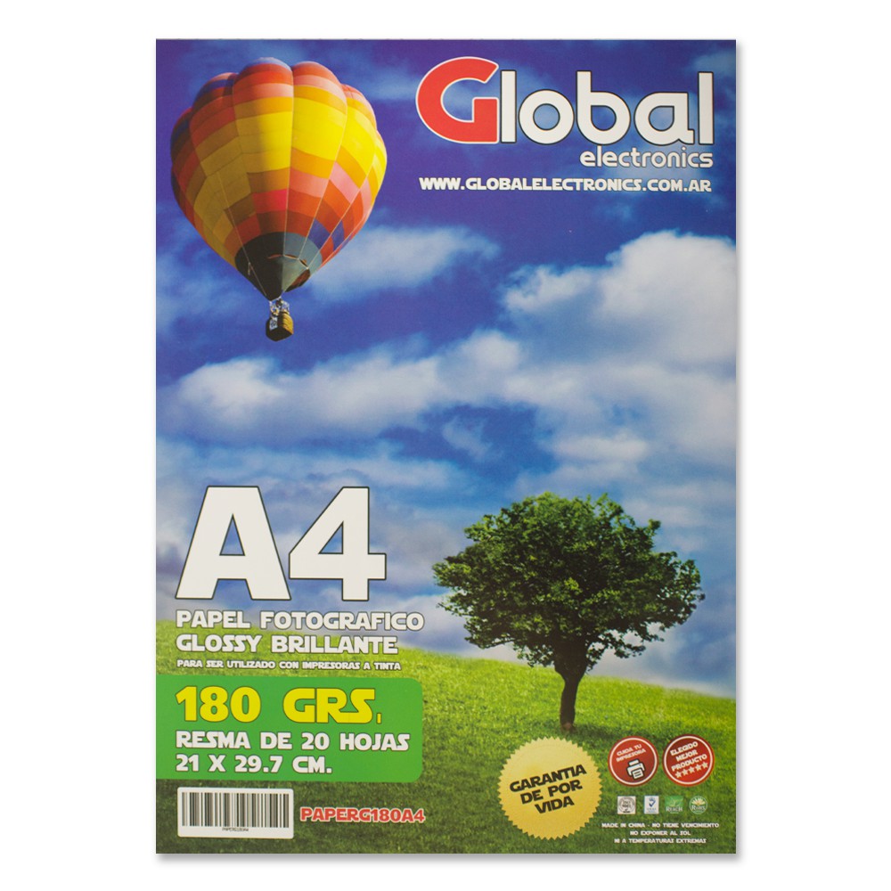 Global A4 180 Grs Fotografico Glossy X 20 Hojas