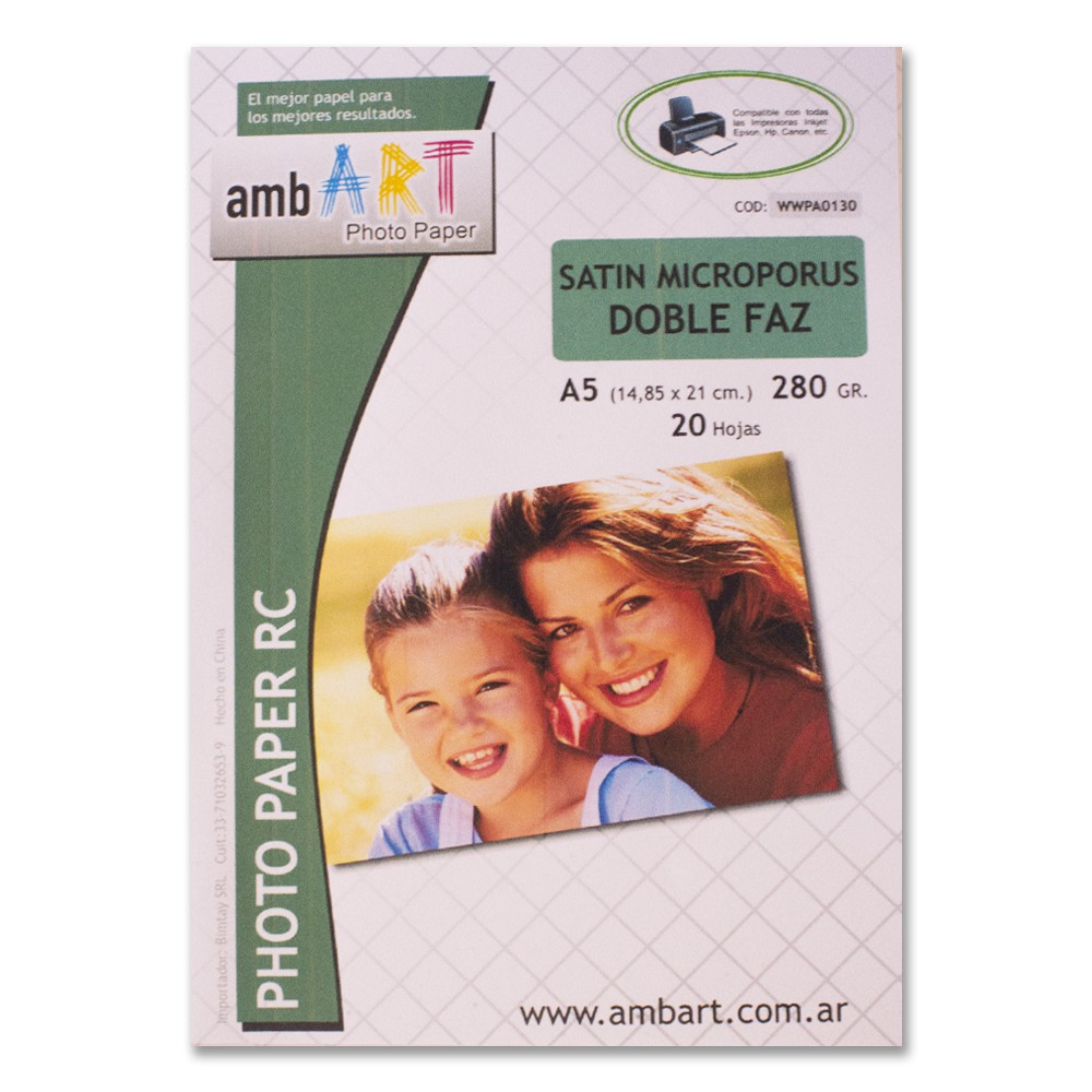 Ambart A5 280 Grs Microporoso Bifaz Satin X 20 Hojas