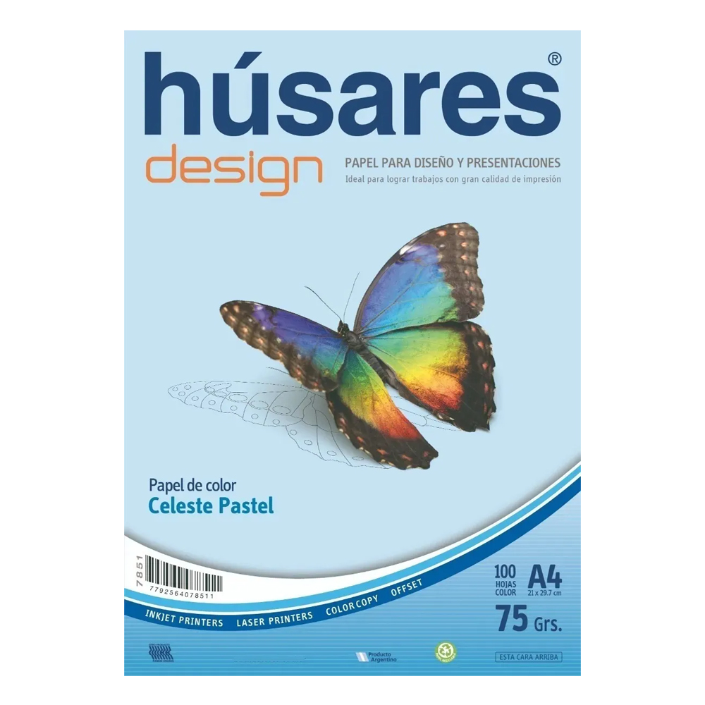 Husares Design Mate A4 75 Grs Celeste Pastel X 100 Hojas