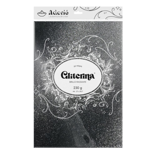 Adorie A4 230 Grs Gliterina Negro Brillante X 20 Hojas