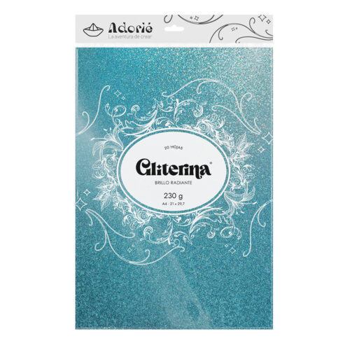 Adorie A4 230 Grs Gliterina Celeste Lluvia X 20 Hojas