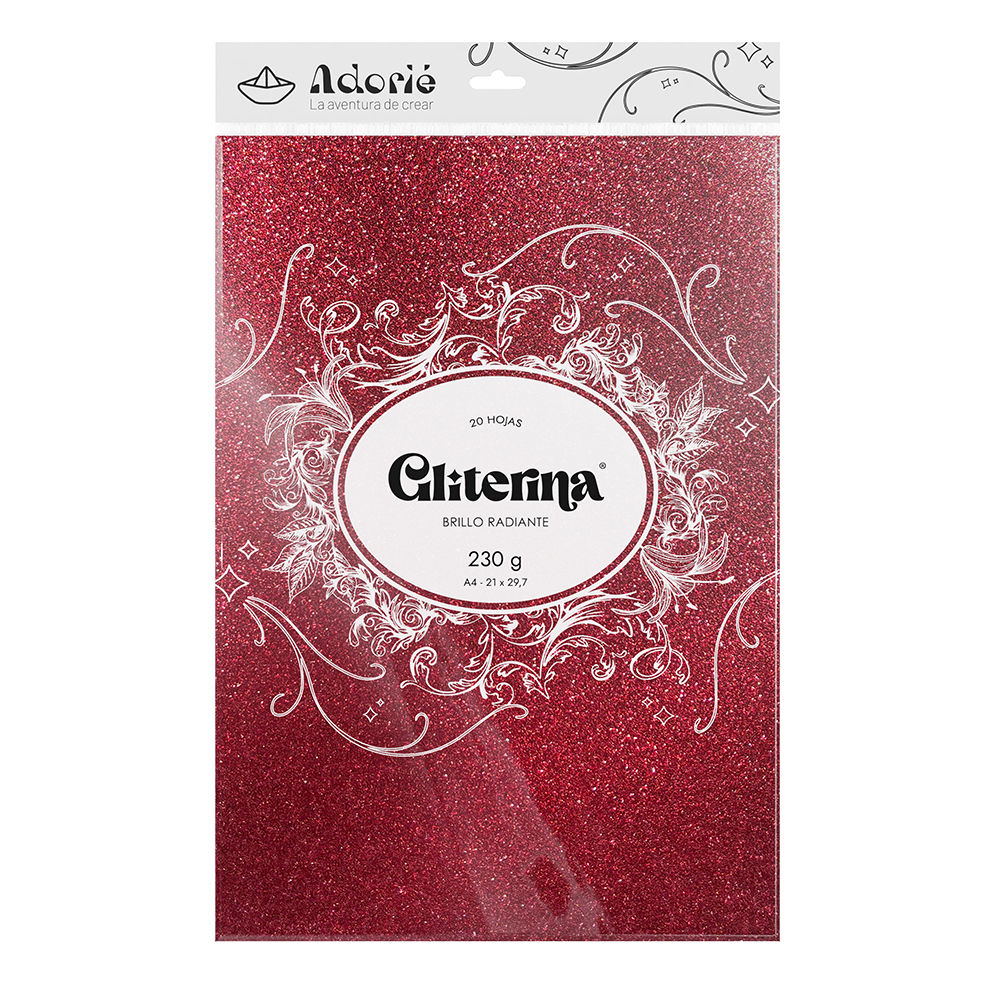 Adorie A4 230 Grs Gliterina Rojo Granate X 20 Hojas