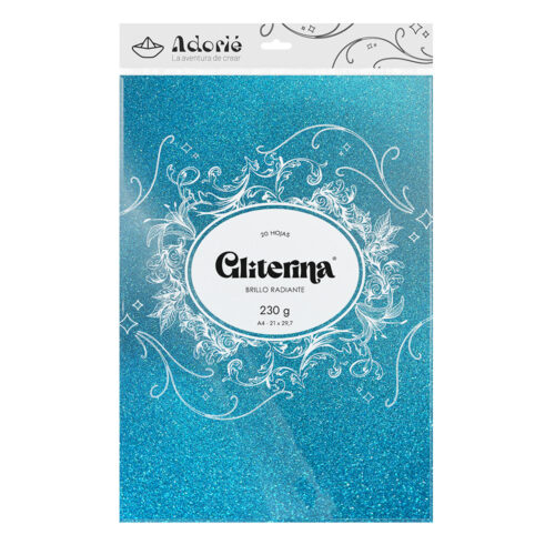 Adorie A4 230 Grs Gliterina Celeste Agua X 20 Hojas