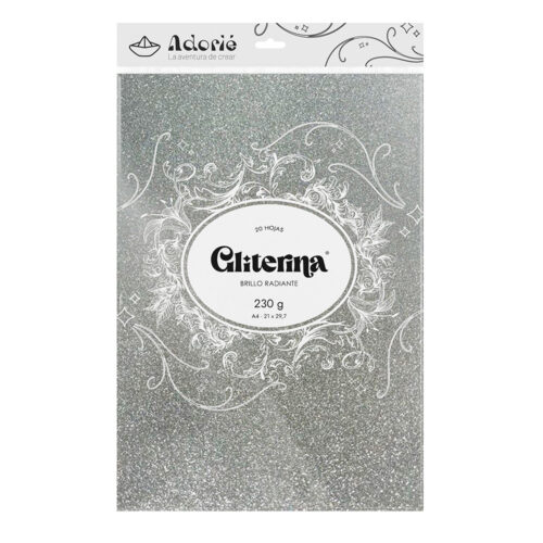 Adorie A4 230 Grs Gliterina Plata Espejo X 20 Hojas